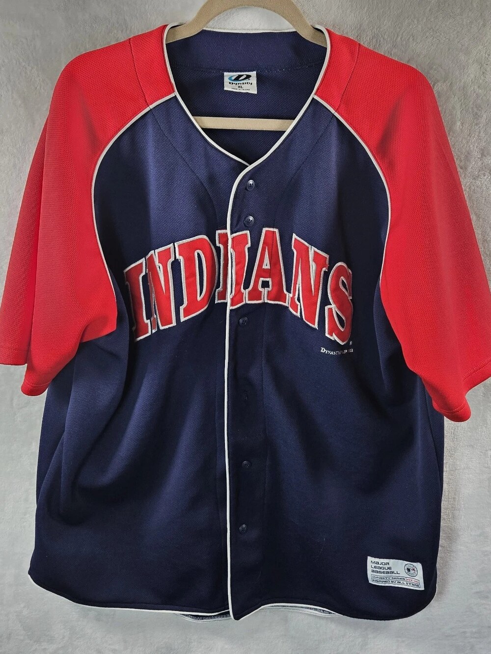 Dynasty MLB Cleveland Indians Baseball Jersey Navy Blue Red Raglan Men's Size XL